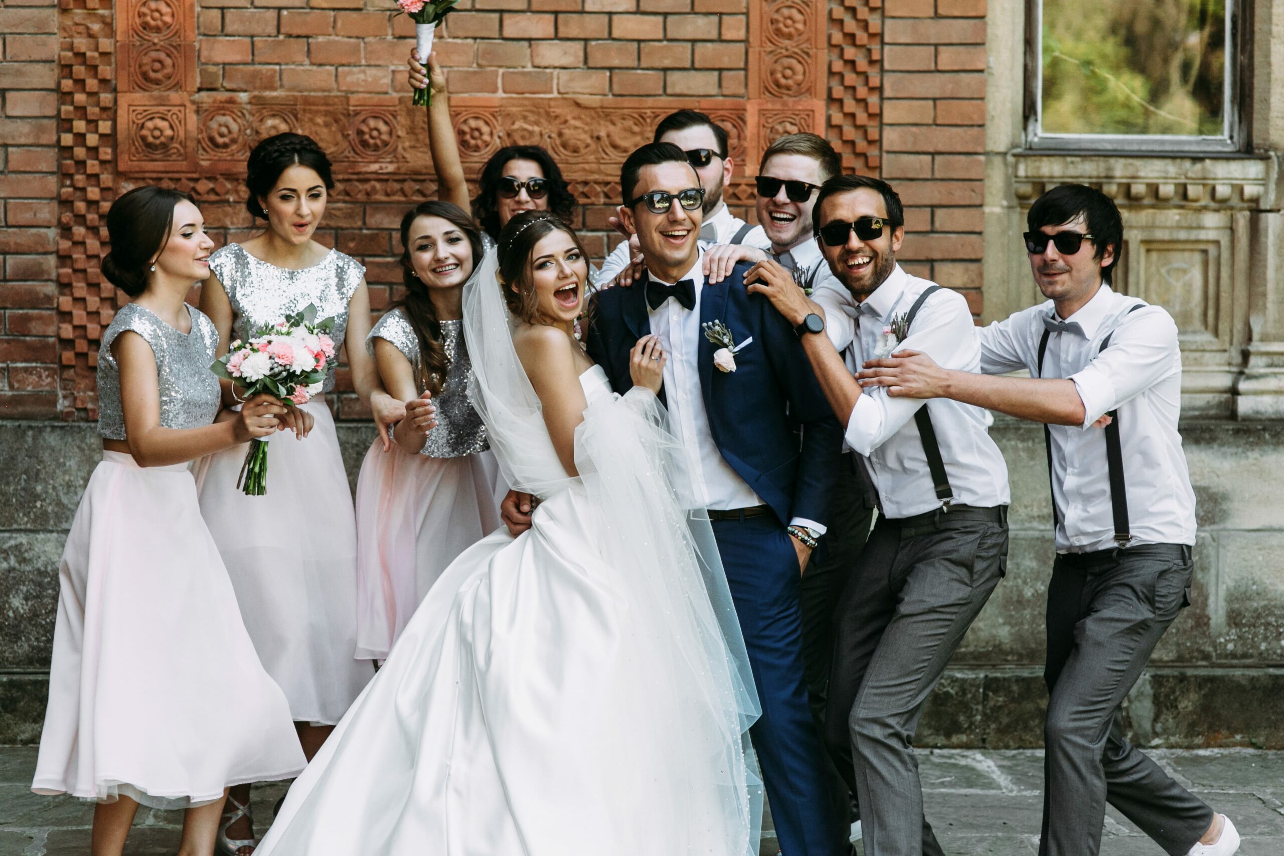 Bridebook.co.uk Wedding Party Sequinned Bridesmaids dresses and sunglasses