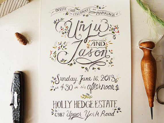 Bridebook.co.uk- calligraphy themed wedding invitation
