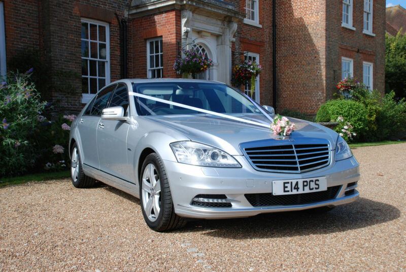 Bridebook.co.uk- silver mercedes wedding car