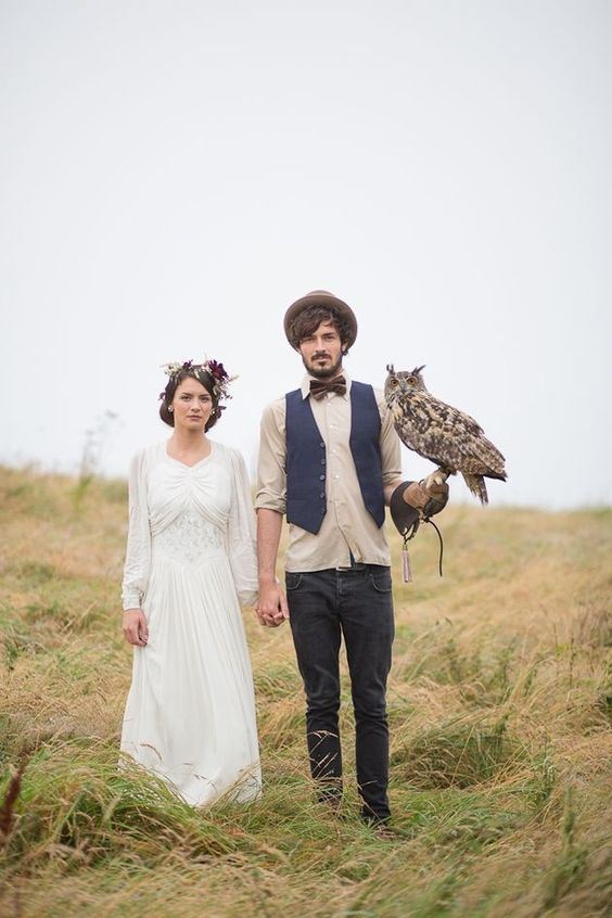 bridebook.co.uk-bride and groom with owl