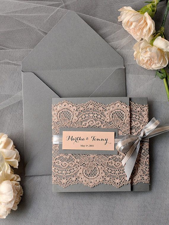 Bridebook.co.uk- grey and lace decorated invitations