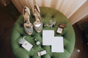 Assortment of bridal accessories and toiletries