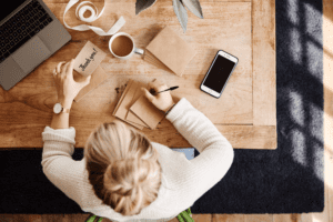 Bride writing thank you cards to wedding guests