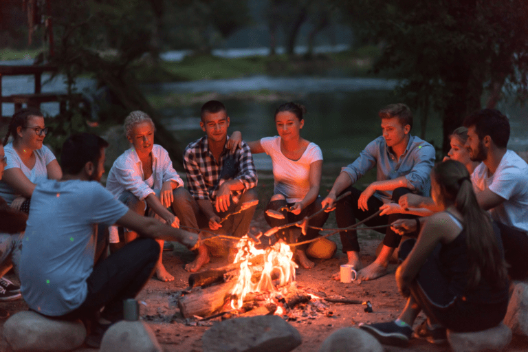Outdoor glamping campfire party