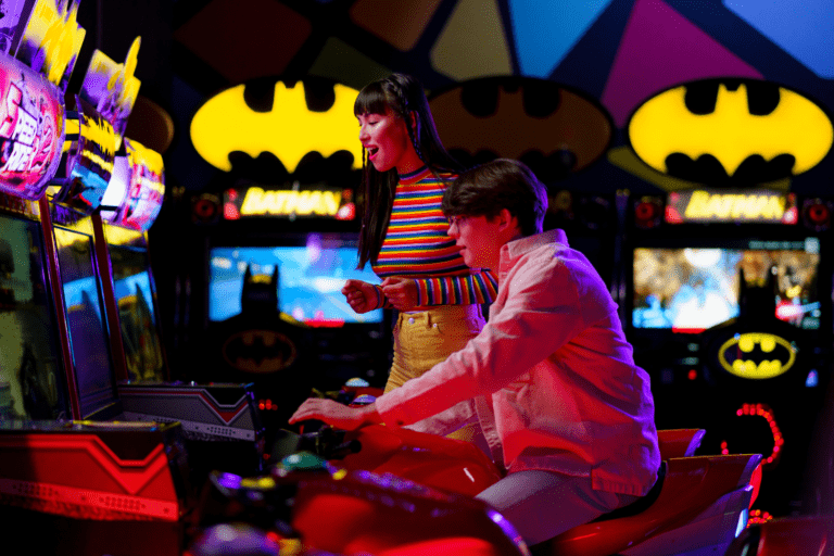 Couple at a retro arcade