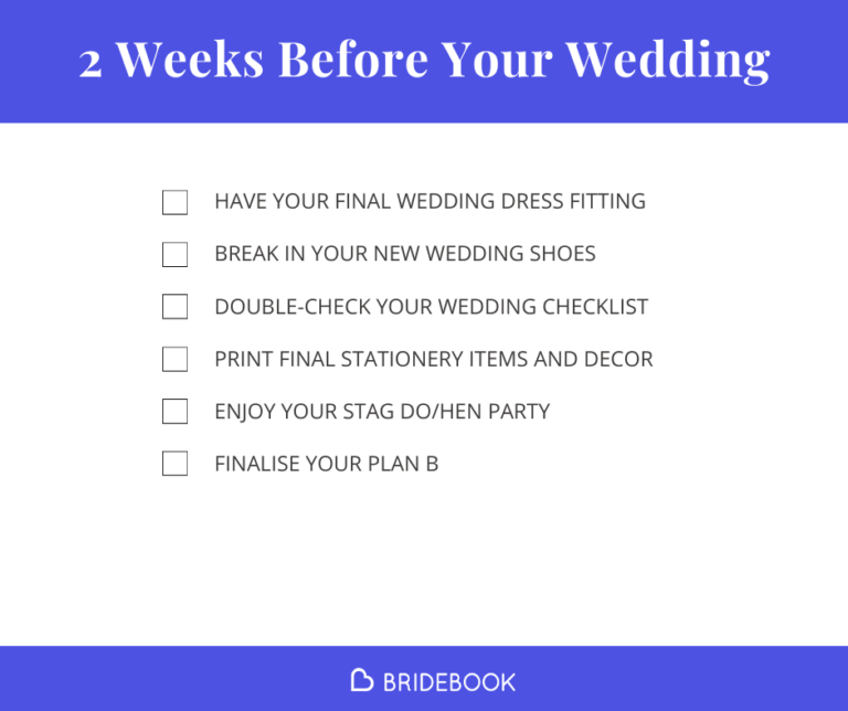 Wedding Planning Checklist : what to do 2 weeks before