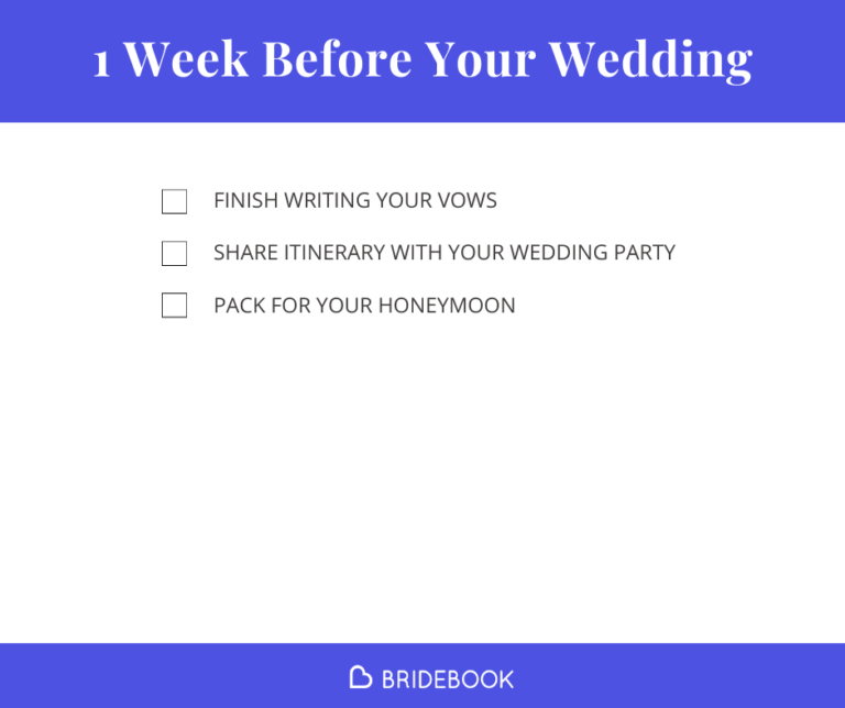 Wedding Planning Checklist : what to do 1 week before