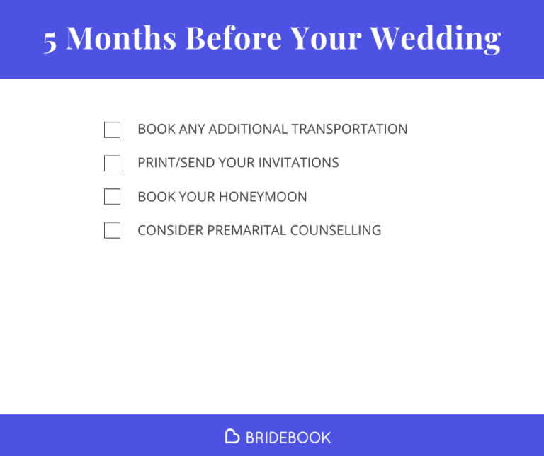 Wedding Planning Checklist : what to do 5 months before