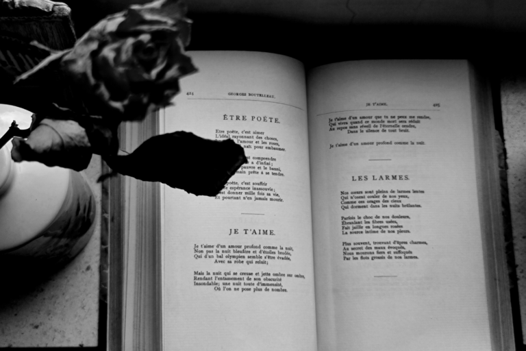 Poème d'amour dans un livre avec des roses