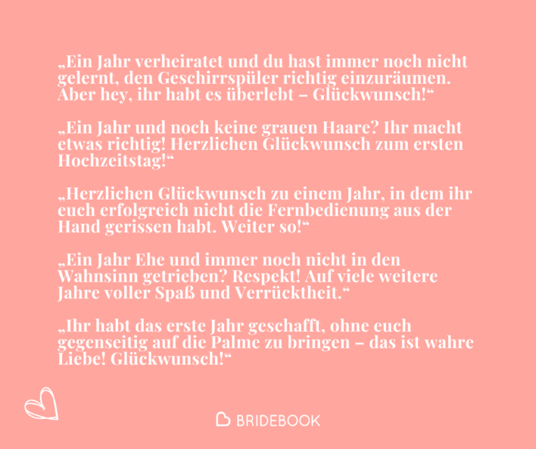 Lustige Sprüche zum 1. Hochzeitstag - Beispiele