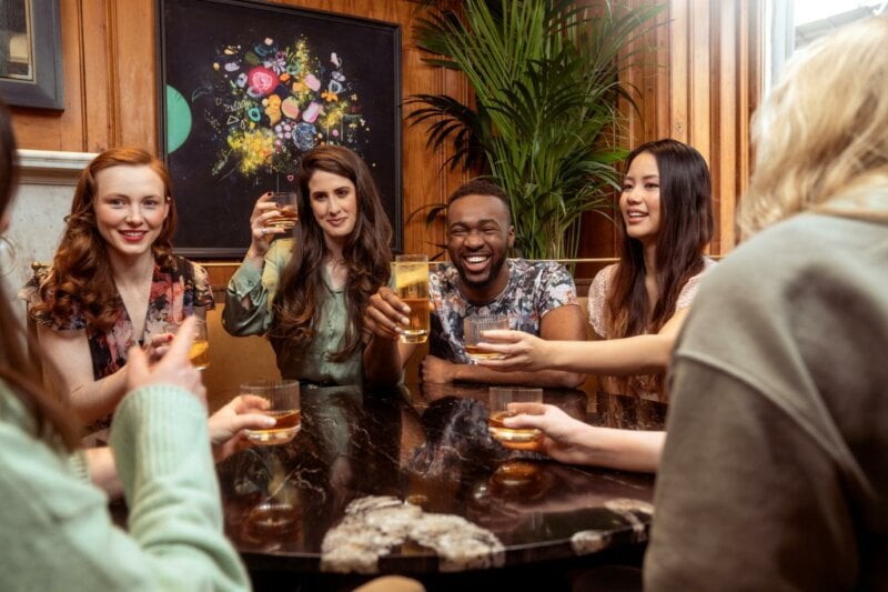 Friends toasting for an engagement party