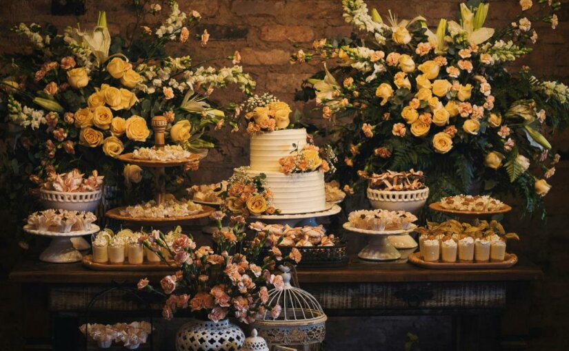 Wedding buffet with cake