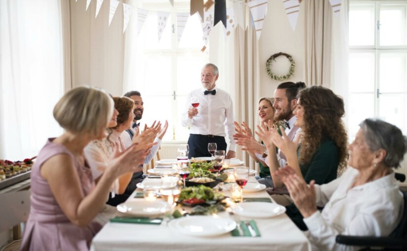 Father giving a speech at an engagement party