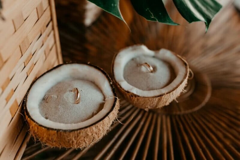 Wedding rings in coconuts