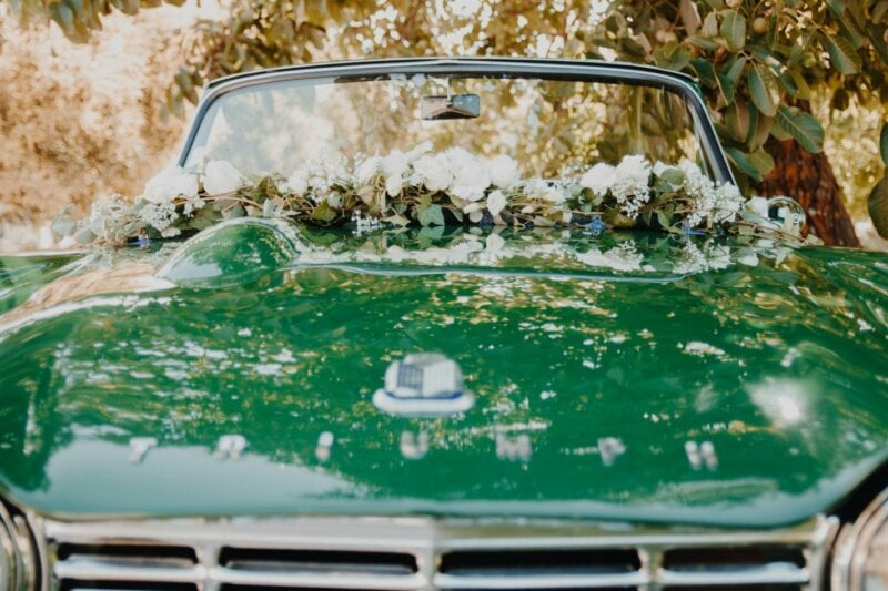 Decorated wedding car