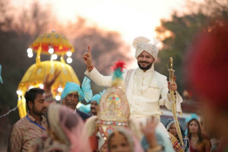 Muslim groom arriving for Baraat