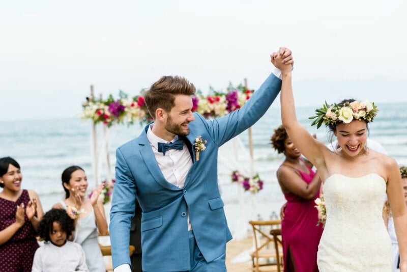 Couple at a beach wedding