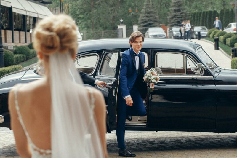 Groom arriving at a wedding