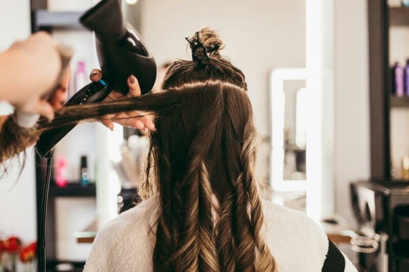 Bride getting her hair done