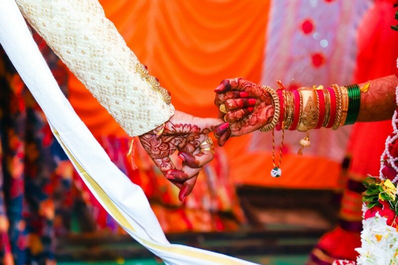 Hands of a wedded hindu couple