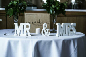 Guest book with Mr & Mrs signs