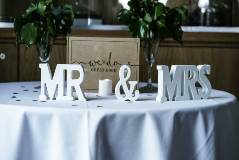 Guest book with Mr & Mrs signs