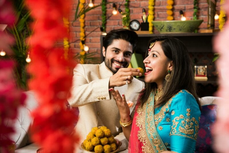 Hindu couple eating