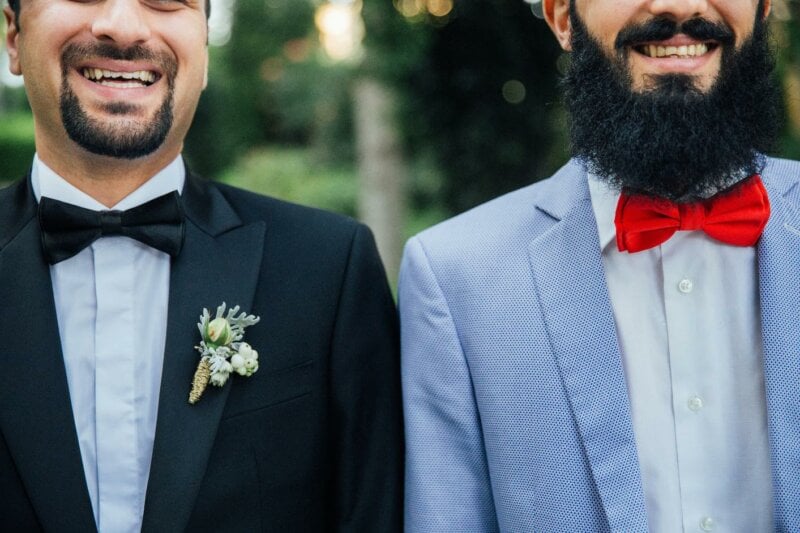 Smiling couple in tuxedo