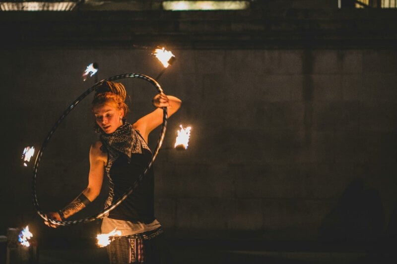 Circus artist with fire