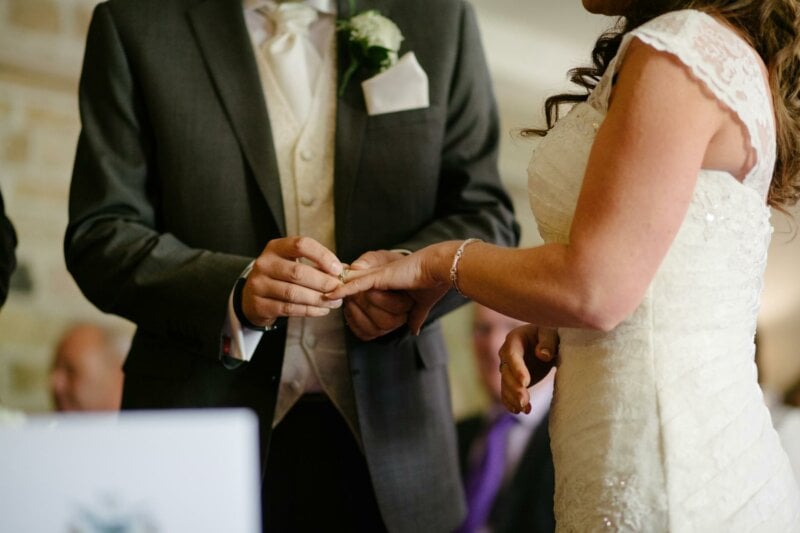 Couple exchanging rings