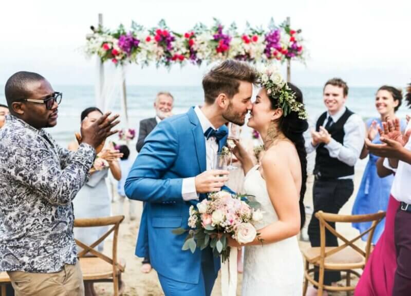 Couple at a beach wedding