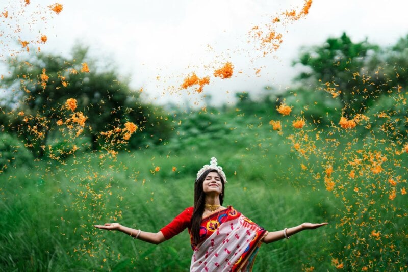 Hindu bride with orange powder