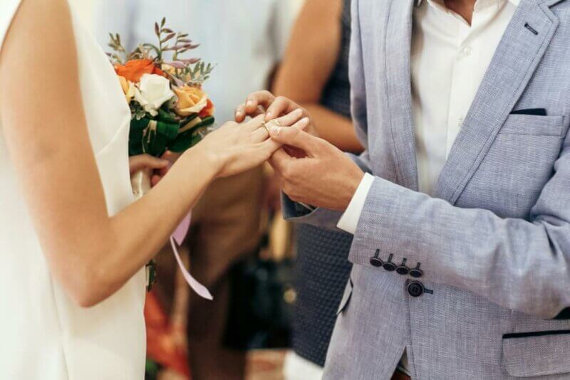 Couple exchanging wedding rings