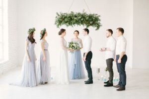 Wedding ceremony with bridesmaids and best men