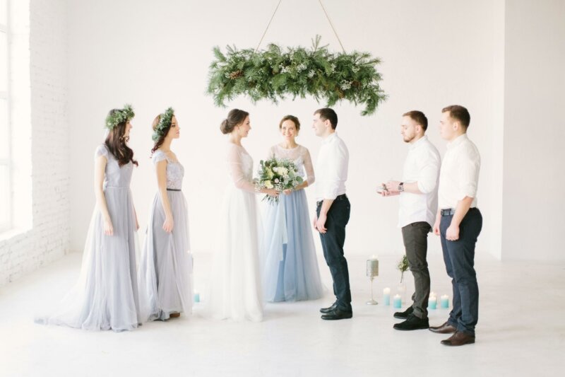 Wedding ceremony with bridesmaids and best men