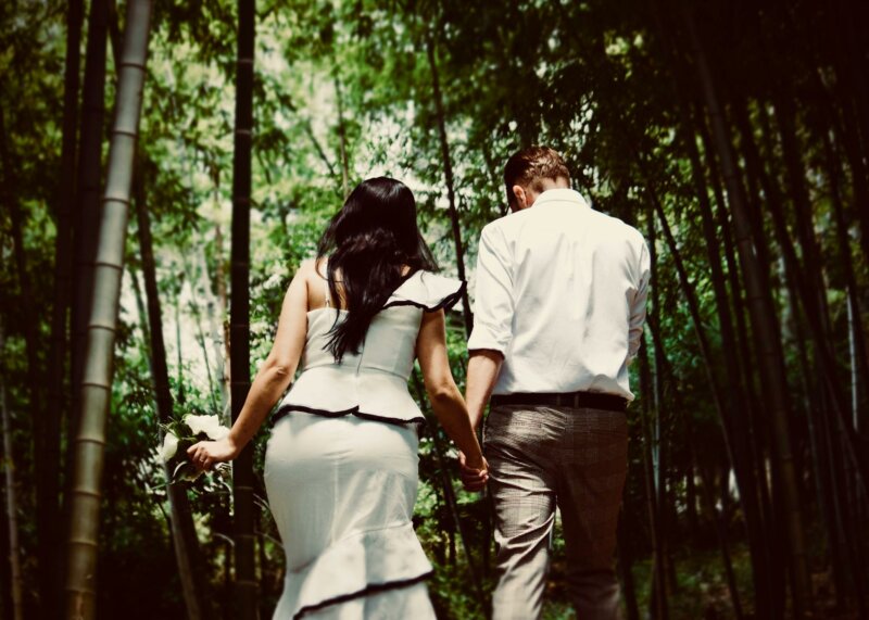 Couple walking in a forest