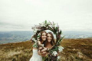 Bride and sister with a flower crown