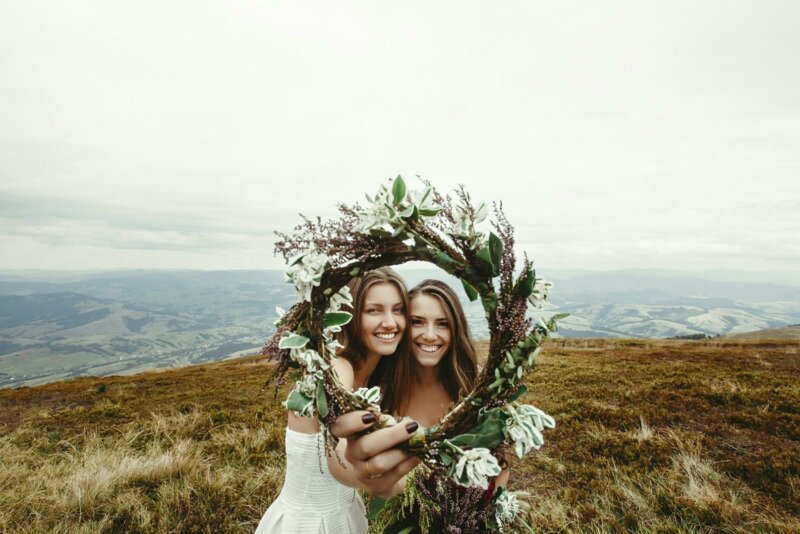 Bride and sister with a flower crown