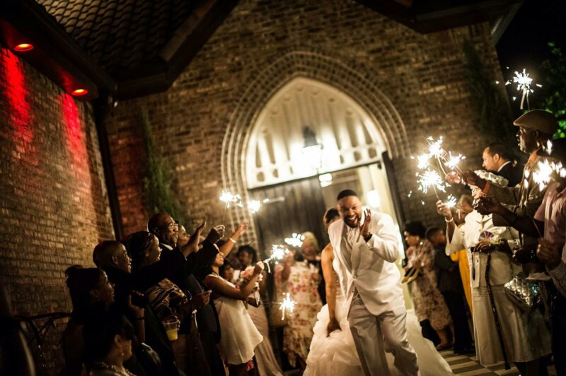 Married couple coming out of a church