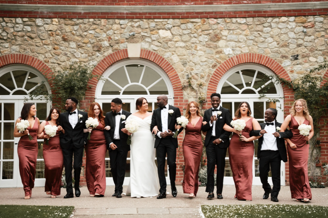 Bride and groom with their wedding party