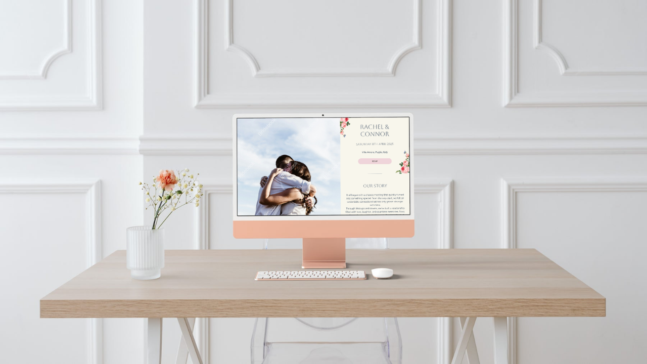 free wedding website displayed on a mac desktop computer