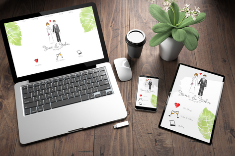 Wedding website on desk top, mobile and tablet screens