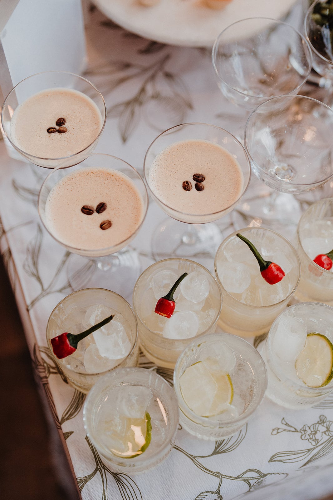 Display of cocktails at a wedding