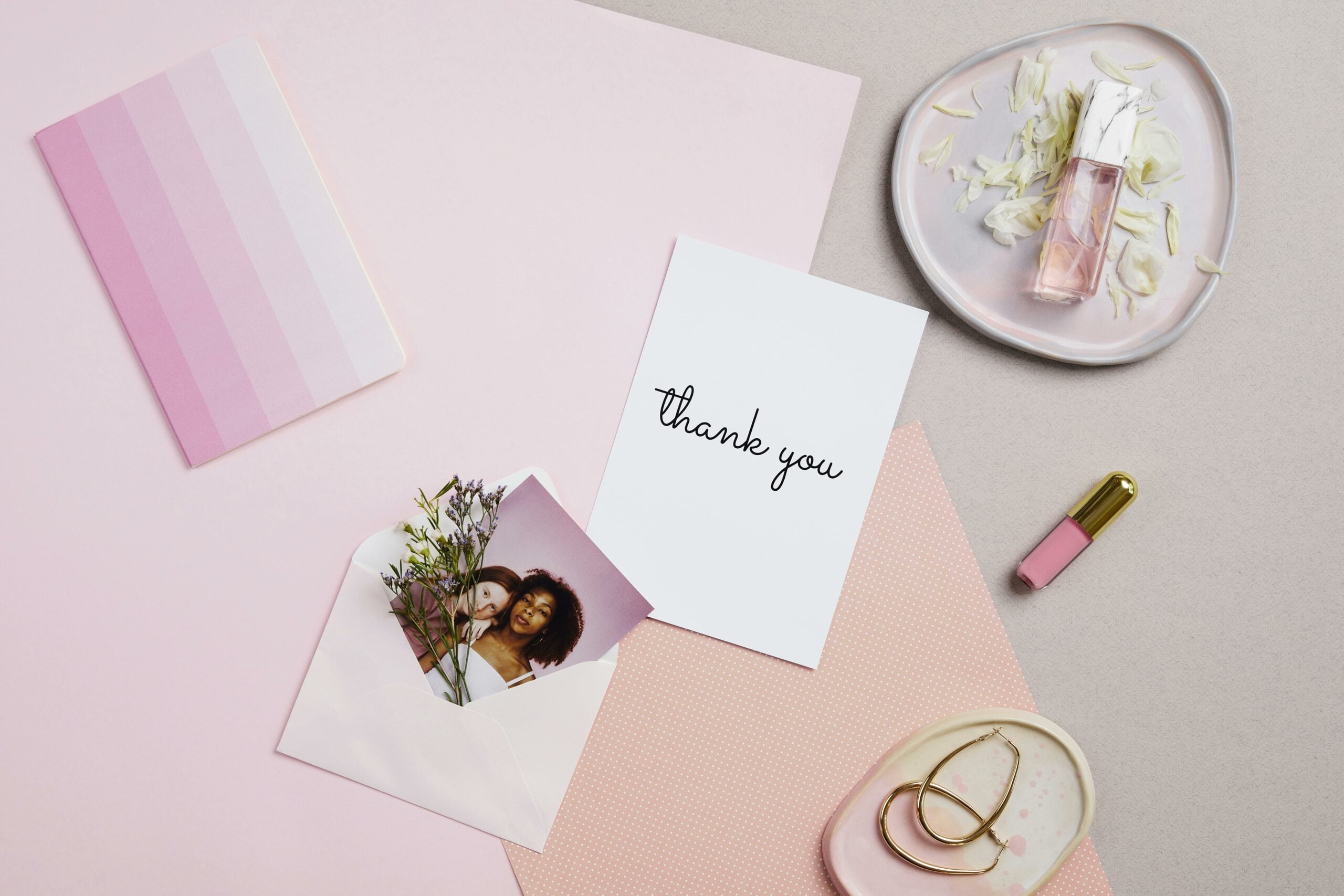 Aesthetic shot of handwritten thank you notes