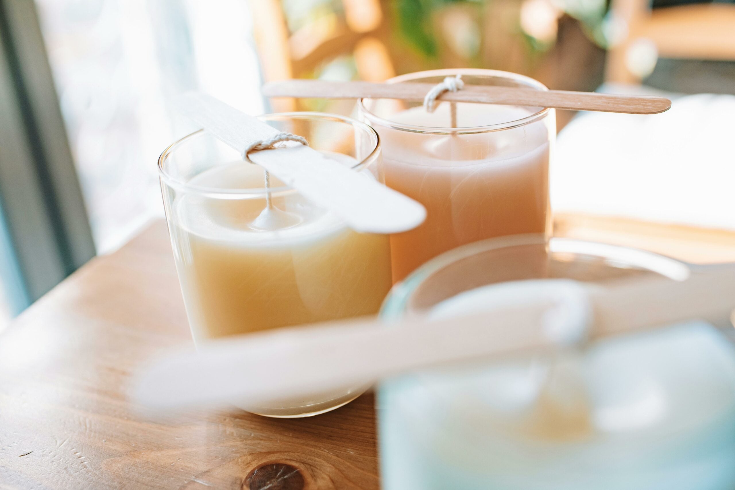 Homemade candles being made