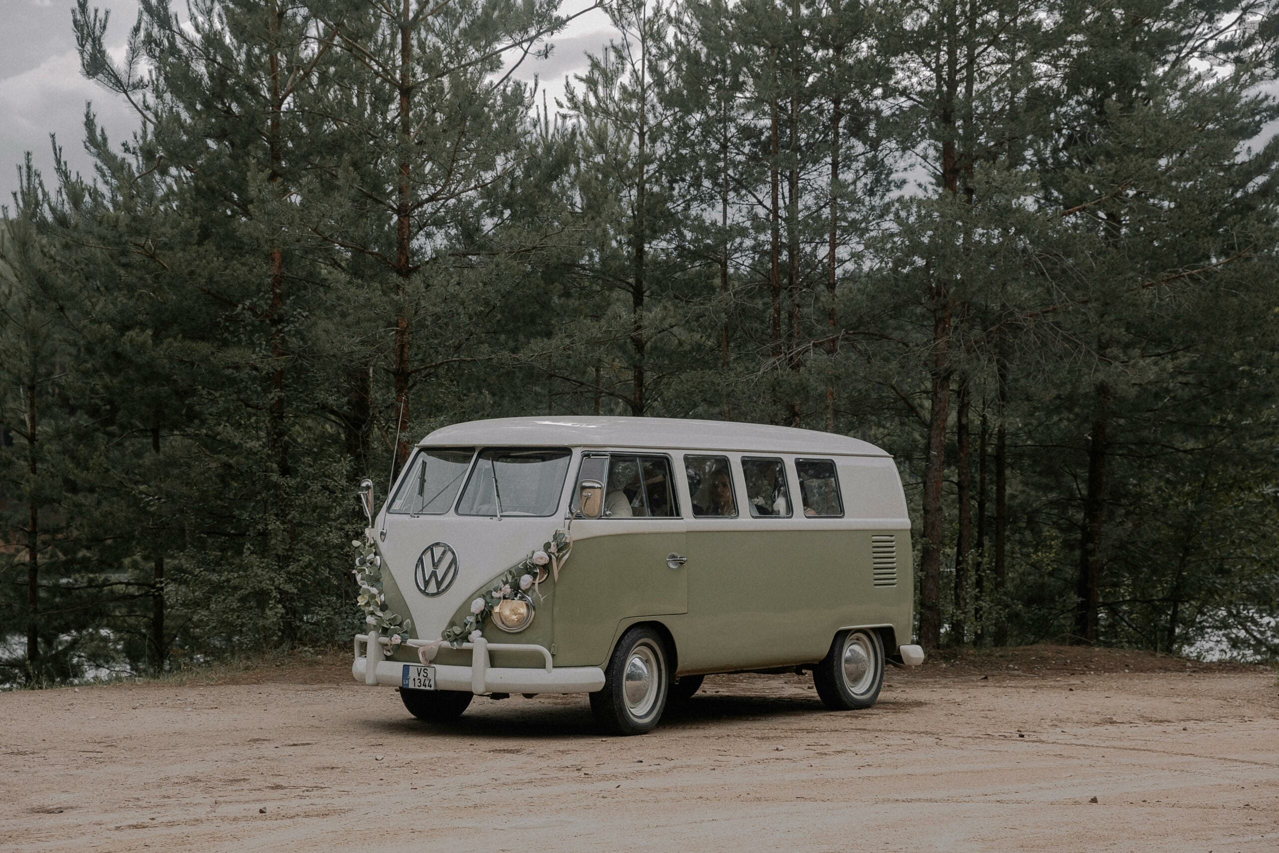 Vintage campervan decorated for a wedding