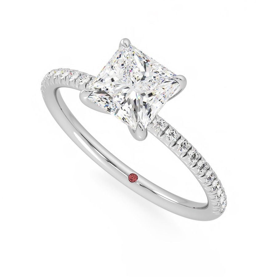 a white gold princess-cut engagement ring with channel setting