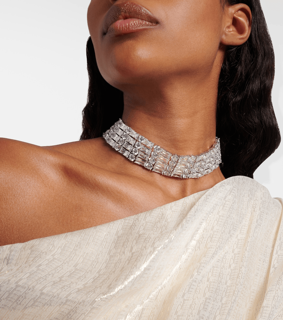 Silver crystal wedding choker