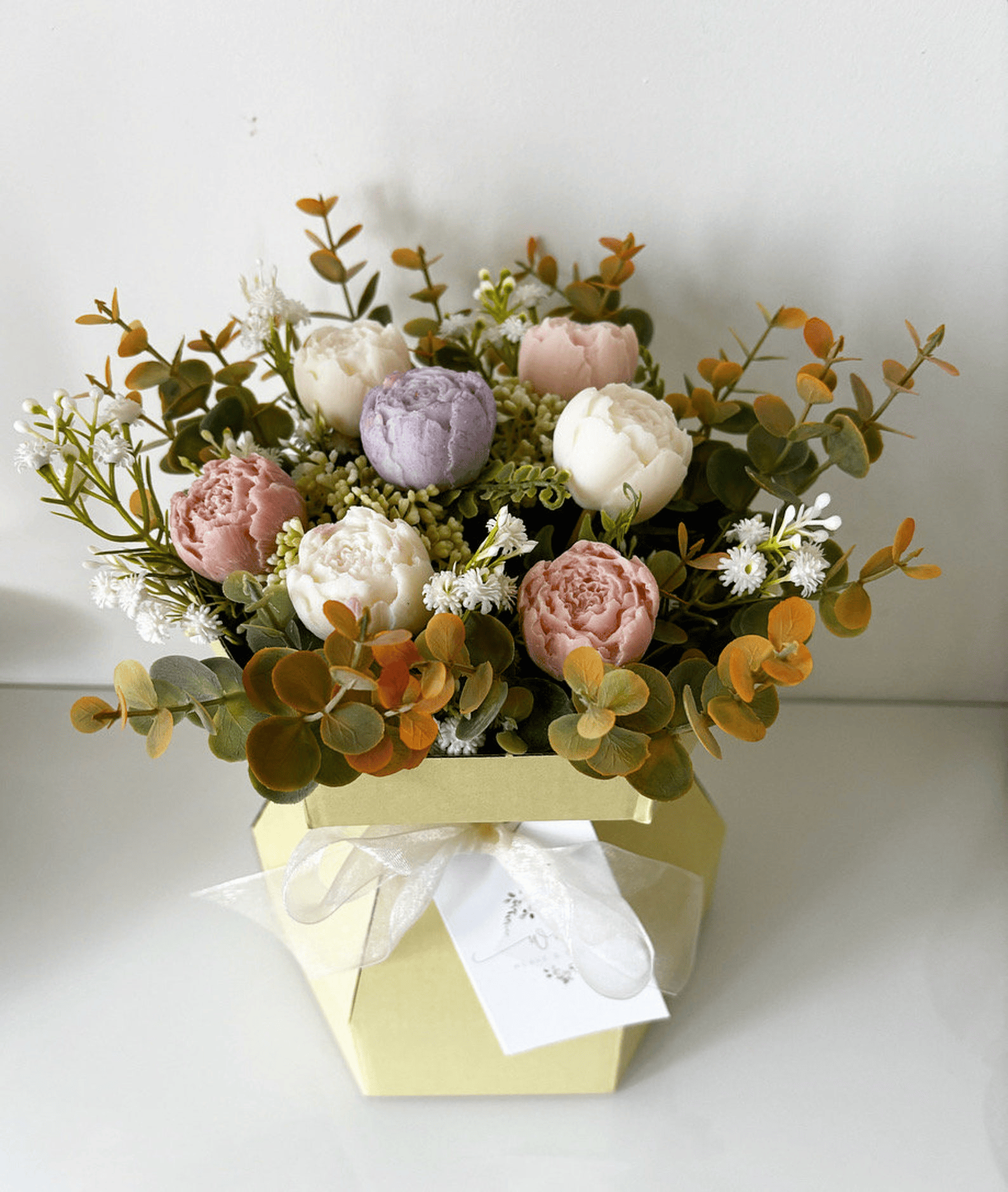 A bouquet made up of wax flowers