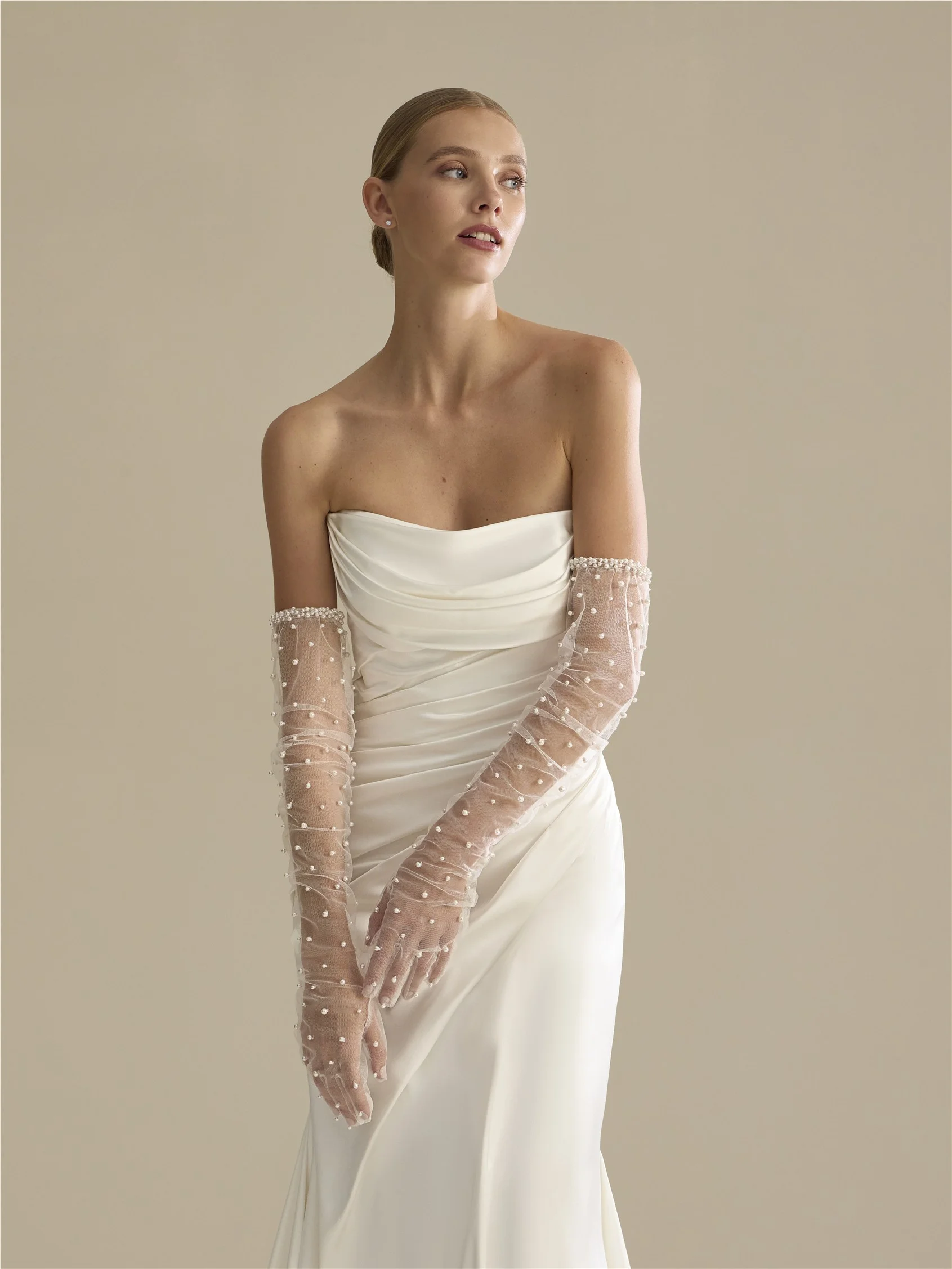 Embellished tulle gloves for weddings